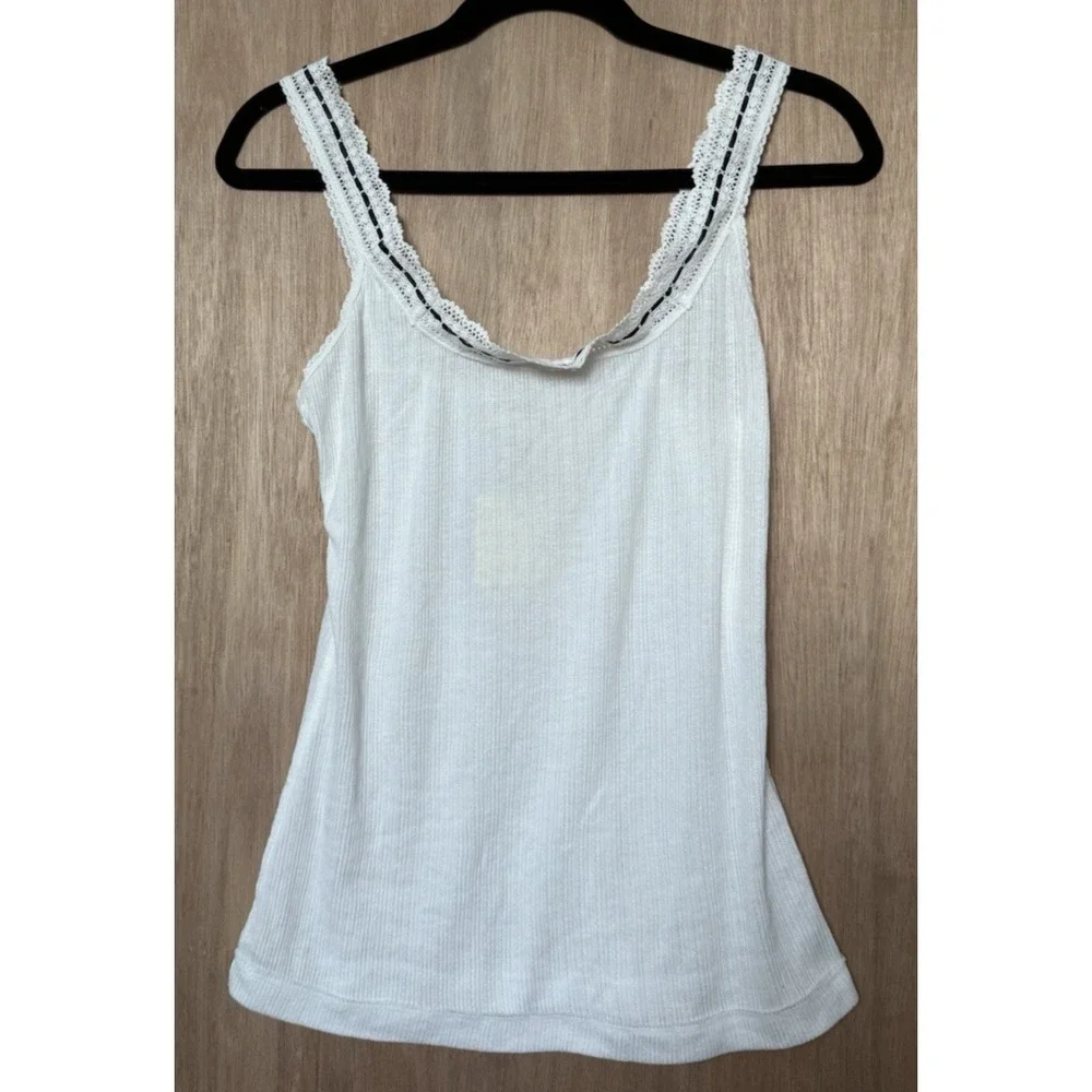Free People Only You Tank Top Size Large NEW $38 White Sheer Ribbed Cotton